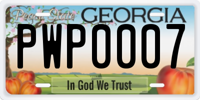 GA license plate PWP0007