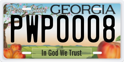 GA license plate PWP0008