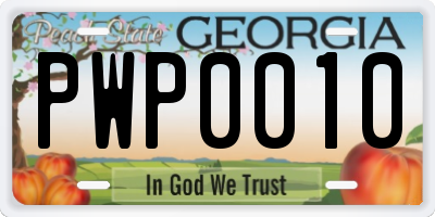 GA license plate PWP0010
