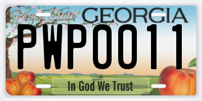 GA license plate PWP0011