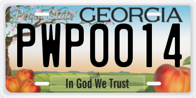 GA license plate PWP0014