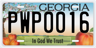 GA license plate PWP0016