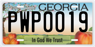 GA license plate PWP0019