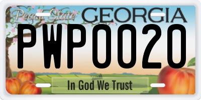 GA license plate PWP0020