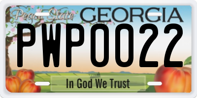 GA license plate PWP0022