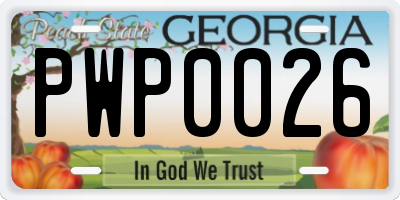 GA license plate PWP0026
