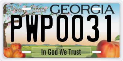 GA license plate PWP0031