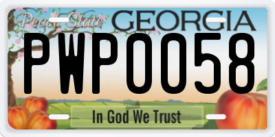 GA license plate PWP0058