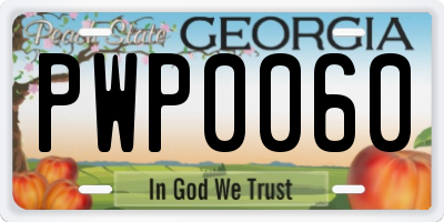 GA license plate PWP0060