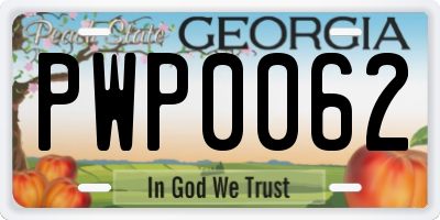 GA license plate PWP0062
