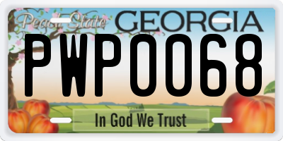 GA license plate PWP0068