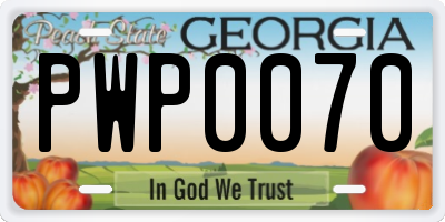 GA license plate PWP0070