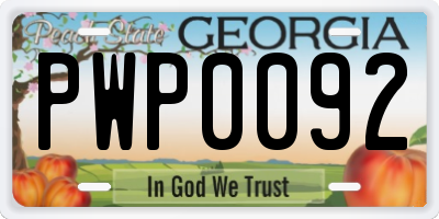 GA license plate PWP0092