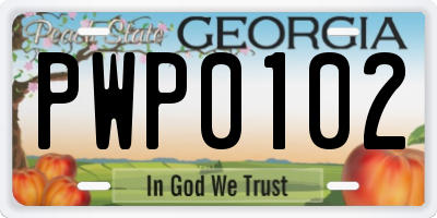GA license plate PWP0102