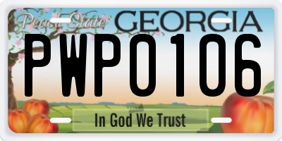 GA license plate PWP0106