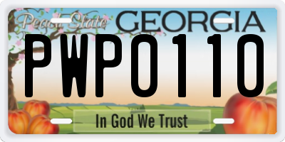 GA license plate PWP0110