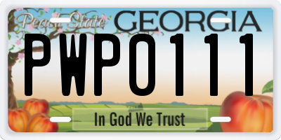 GA license plate PWP0111