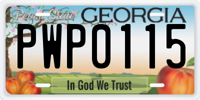 GA license plate PWP0115