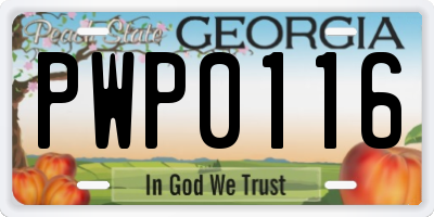 GA license plate PWP0116