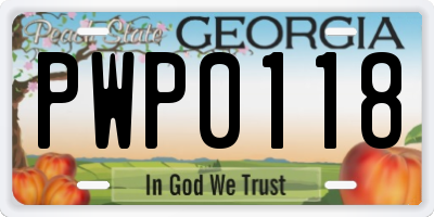 GA license plate PWP0118