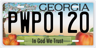 GA license plate PWP0120