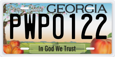GA license plate PWP0122