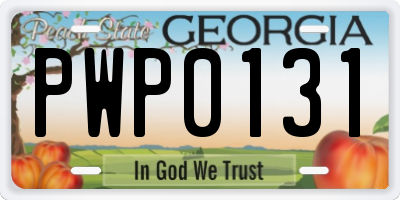 GA license plate PWP0131
