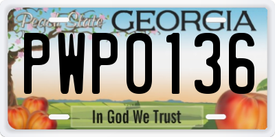 GA license plate PWP0136