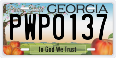 GA license plate PWP0137
