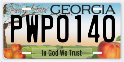 GA license plate PWP0140
