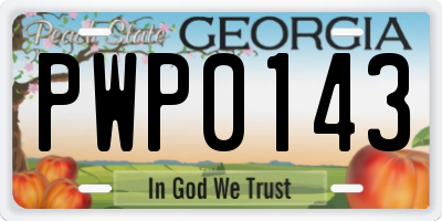 GA license plate PWP0143
