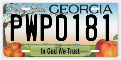 GA license plate PWP0181