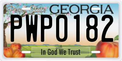 GA license plate PWP0182