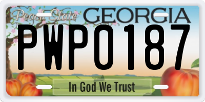 GA license plate PWP0187