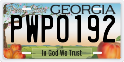 GA license plate PWP0192