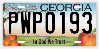 GA license plate PWP0193