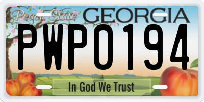 GA license plate PWP0194
