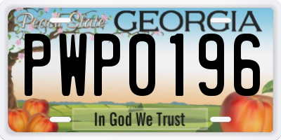 GA license plate PWP0196