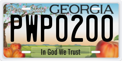 GA license plate PWP0200