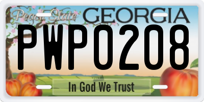 GA license plate PWP0208
