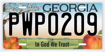 GA license plate PWP0209
