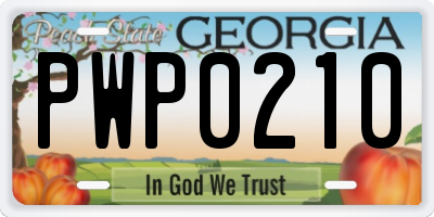 GA license plate PWP0210