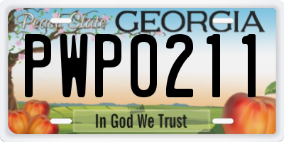 GA license plate PWP0211