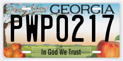 GA license plate PWP0217
