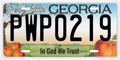 GA license plate PWP0219