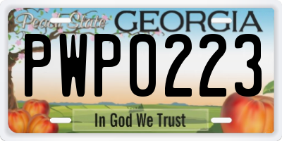 GA license plate PWP0223
