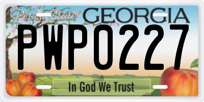 GA license plate PWP0227