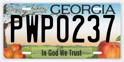 GA license plate PWP0237
