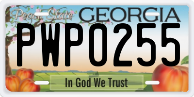 GA license plate PWP0255