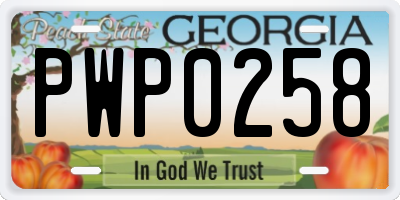 GA license plate PWP0258